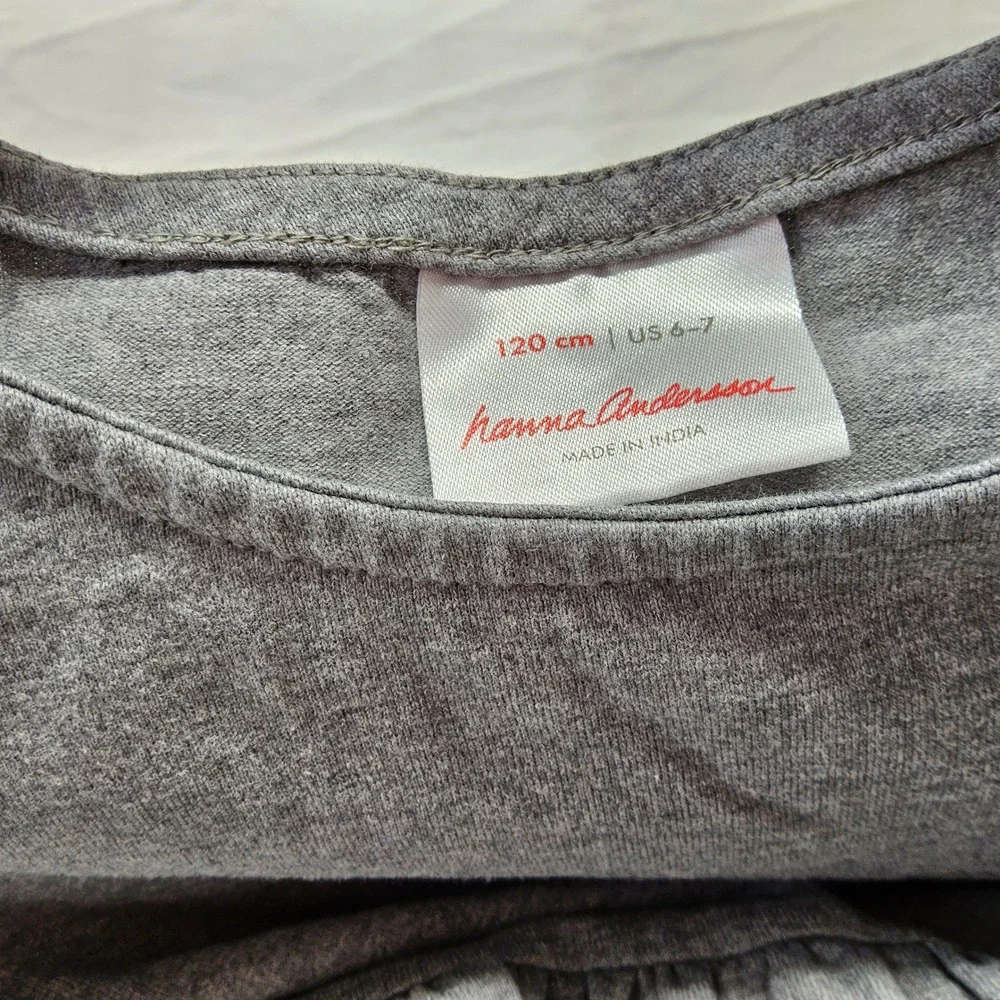 Hanna Andersson Unicorn Dress Kids 120 US 6-7 Gray Long Sleeve Embroidered 52499